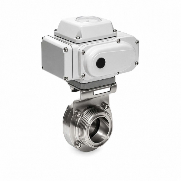Van bướm điện nối rắc co inox vi sinh