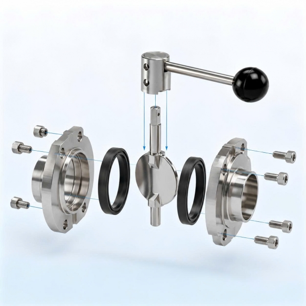 Van bướm vi sinh tay rút hàn inox 304 – inox 316