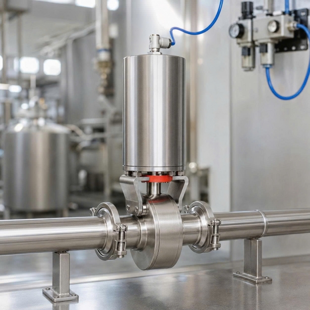 Van bướm khí nén nối clamp inox vi sinh