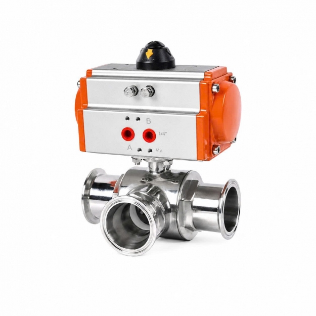 Van 3 ngã inox vi sinh khí nén nối clamp