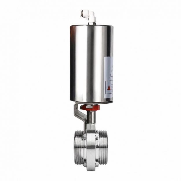 Van bướm khí nén nối rắc co inox vi sinh